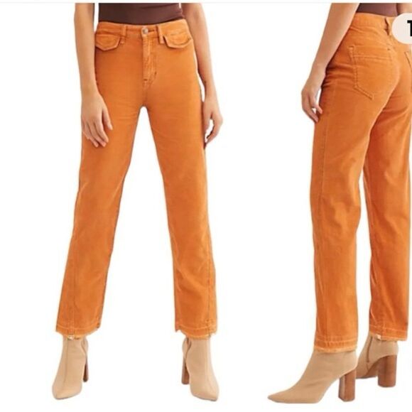 Free People We the Free Negroni Corduroy Straight Leg in Orange Size 25 - Picture 1 of 16